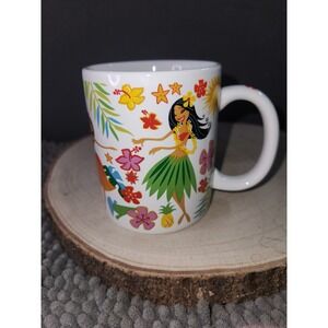 Island Hula Honeys Mug 12 oz White Coffee Cup w/ Hawaiian Florals & Hula Dancers
